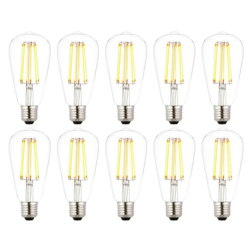 10 X E27 LED 6w Filament Clear Pear Shaped Dimmable Light Bulb