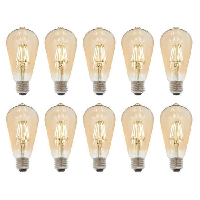 10 X E27 LED Filament Amber Pear Shaped Dimmable 6w Light Bulb