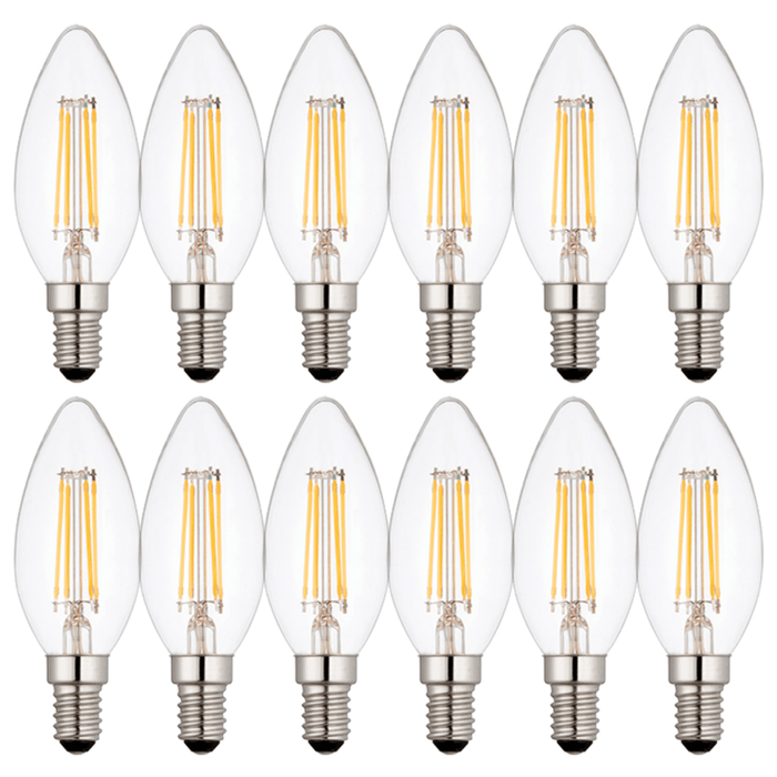 12 x E14 LED Dimmable Candle Filament Bulbs 4W (25W Equivalent)