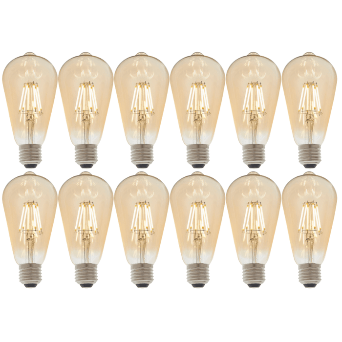 12 X E27 LED Filament Amber Pear Shaped Dimmable 6w Light Bulb