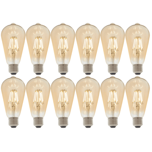12 X E27 LED Filament Amber Pear Shaped Dimmable 6w Light Bulb