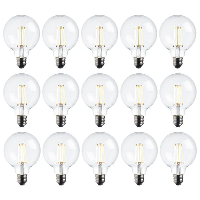 15 x e27 warm white led filament globe light bulb dimmable 7wby saxby lighting
