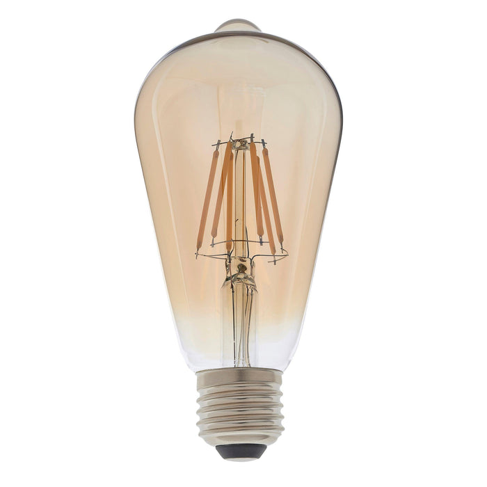 3 x e27 led filament amber pear shaped dimmable 6w light bulb