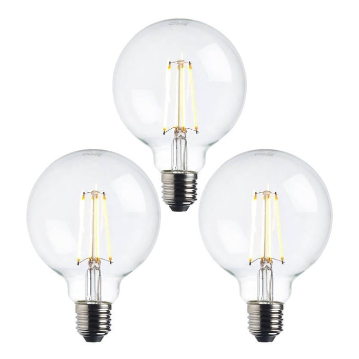 3 x e27 warm white led filament globe light bulb dimmable 7wby saxby lighting
