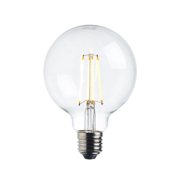 3 x e27 warm white led filament globe light bulb dimmable 7wby Saxby Lighting, close up image