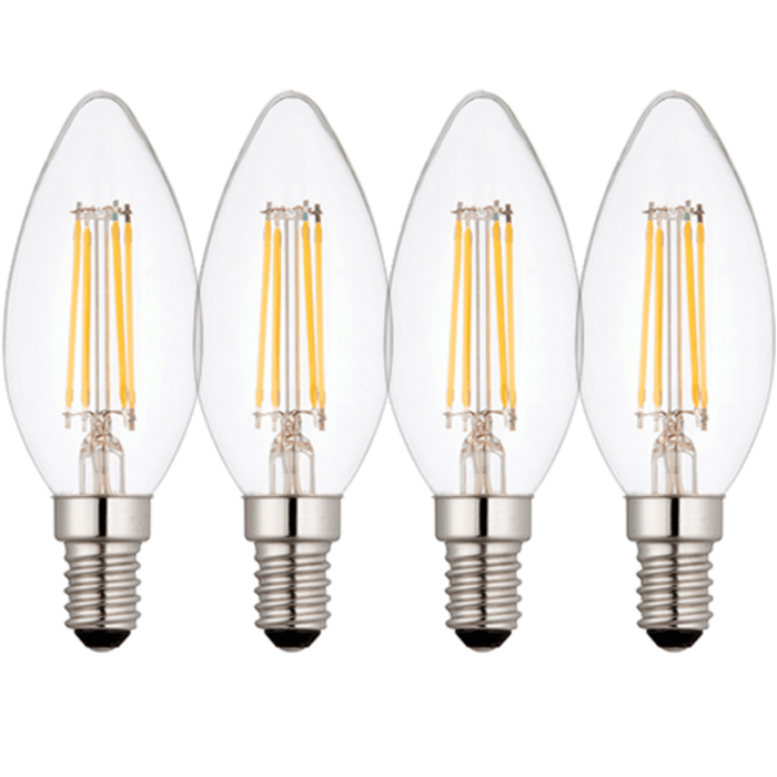 4 X E14 LED Dimmable Lamp/Bulb Candle Filament 4W (25W Equivalent)