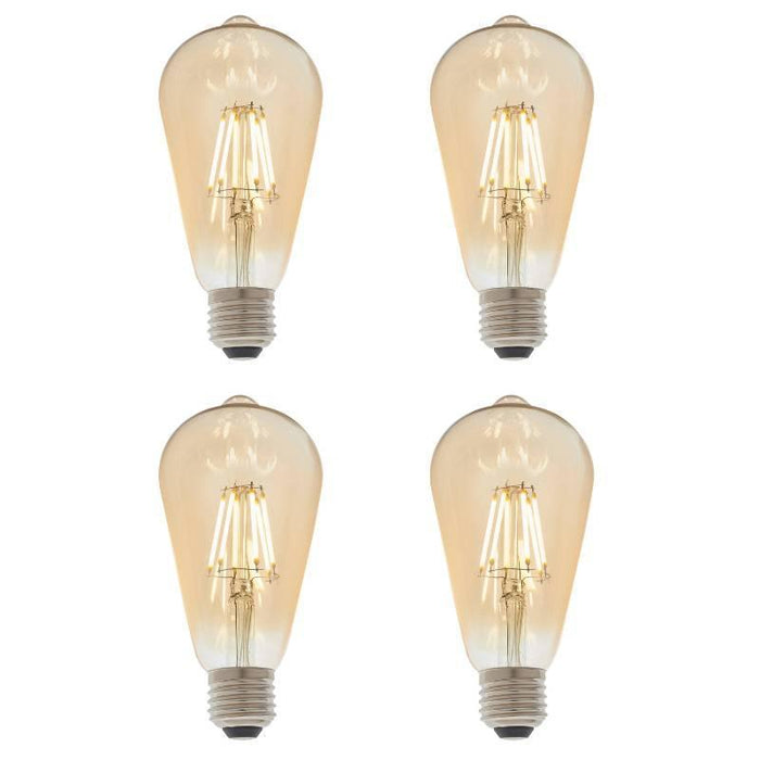 4 X E27 LED Filament Amber Pear Shaped Dimmable 6w Light Bulb