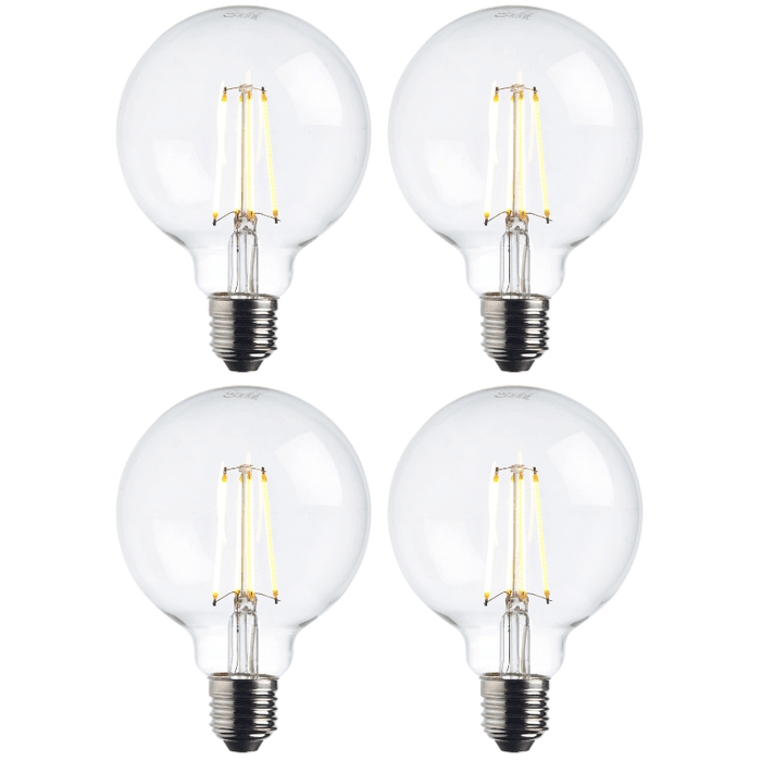 4 x e27 warm white led filament globe light bulb dimmable 7wby saxby lighting