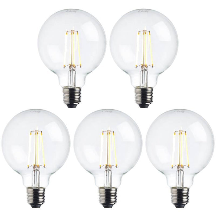 5 x e27 warm white led filament globe light bulb dimmable 7wby saxby lighting