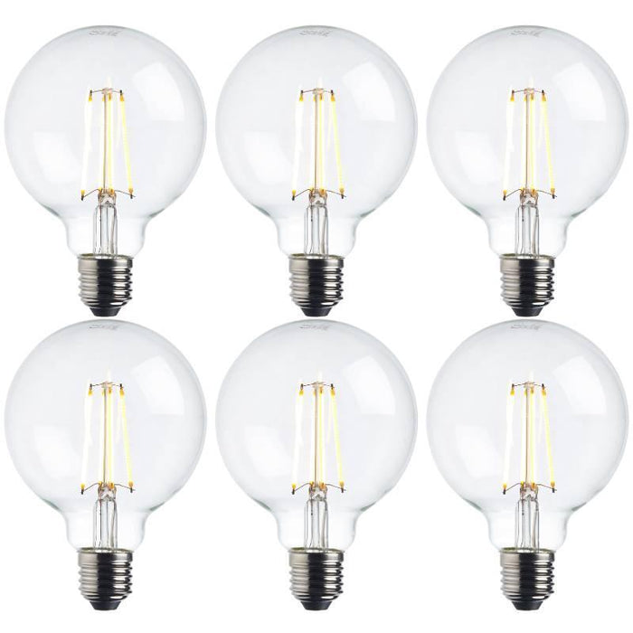 6 x e27 warm white led filament globe light bulb dimmable 7wby saxby lighting