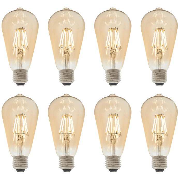 8 X E27 LED Filament Amber Pear Shaped Dimmable 6w Light Bulb