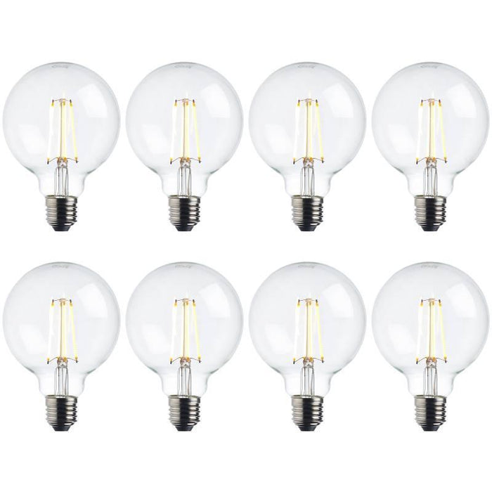 8 x e27 warm white led filament globe light bulb dimmable 7wby saxby lighting