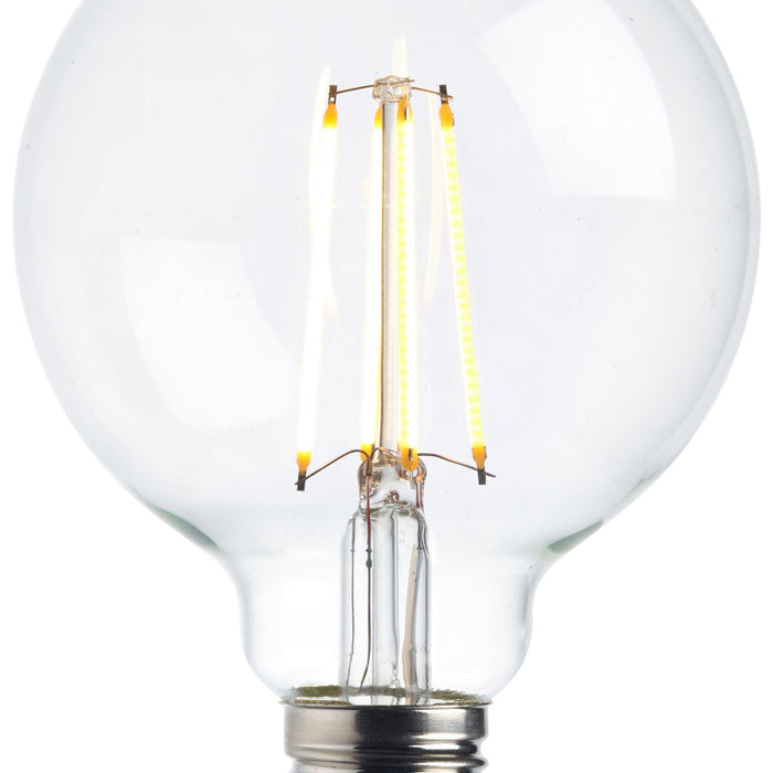 8 x e27 warm white led filament globe light bulb dimmable 7w by saxby lighting, close up image 16