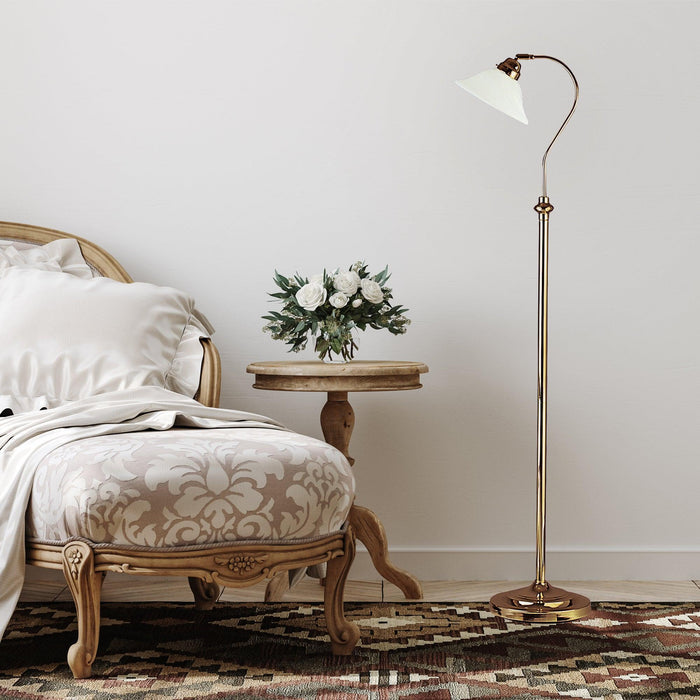adjustable antique brass floor lamp scavo glass shade by searchlighting lighting, living room image