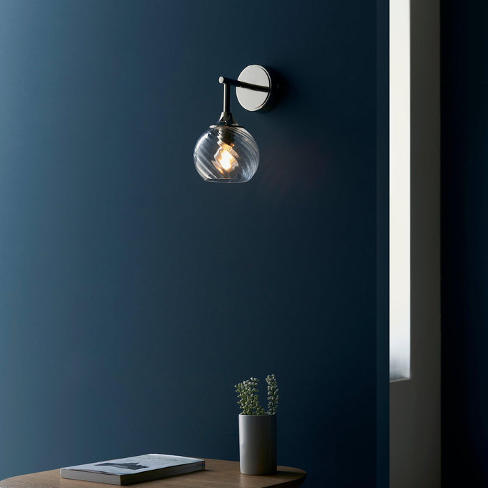 allegra nickel wall light spiral glass shade by Endon Lighting Living Room Close Up 47