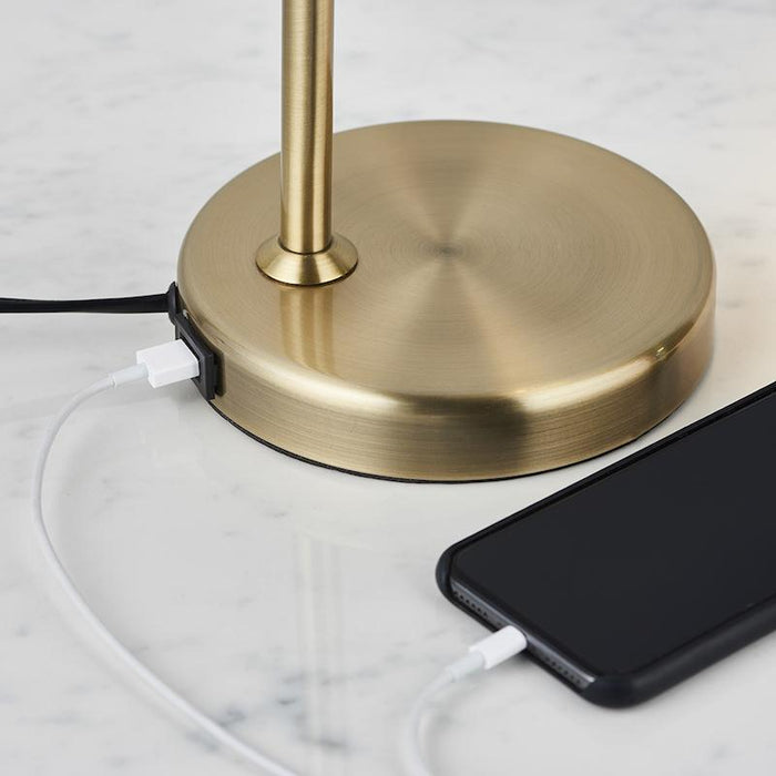 Amalfi Antique Brass Desk Lamp with USB close upFamily Shot
