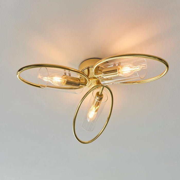 Amari 3 Light Semi Flush Polished Brass Ceiling Light Endon Living room wide shot