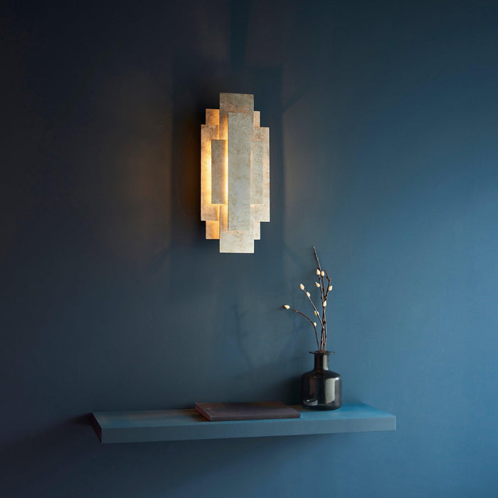 antwerp rectangular silver art deco wall light Close Up Lit Image
