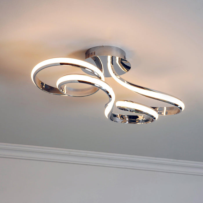 Aria Chrome LED Modern Semi Flush Ceiling Light Living room close up