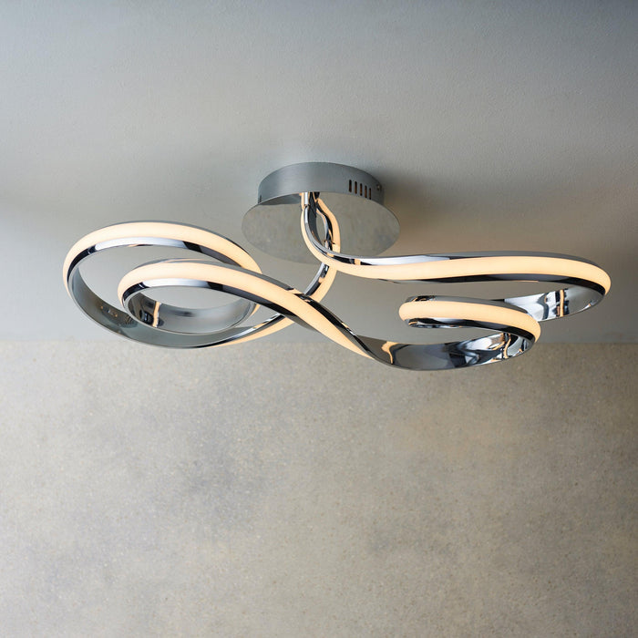 Aria Chrome LED Modern Semi Flush Ceiling Light Hallway Image