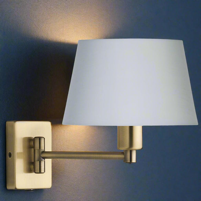 Armada Antique Brass Wall Light with Soft Grey Shade