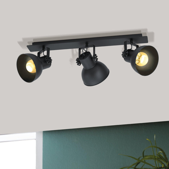 eglo barnstaple 1 black 3 light bar spotlight living room image
