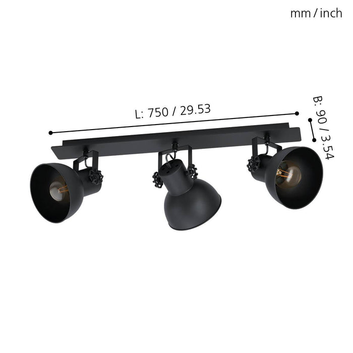 eglo barnstaple 1 black 3 light bar spotlight kitchen lighting