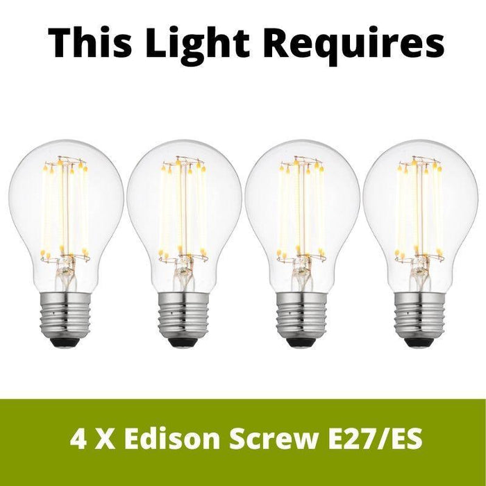 Barnstaple 1 Black 4 Light Plate Kitchen Spotlight requires 4 x Edison Screw E27/ES bulbs