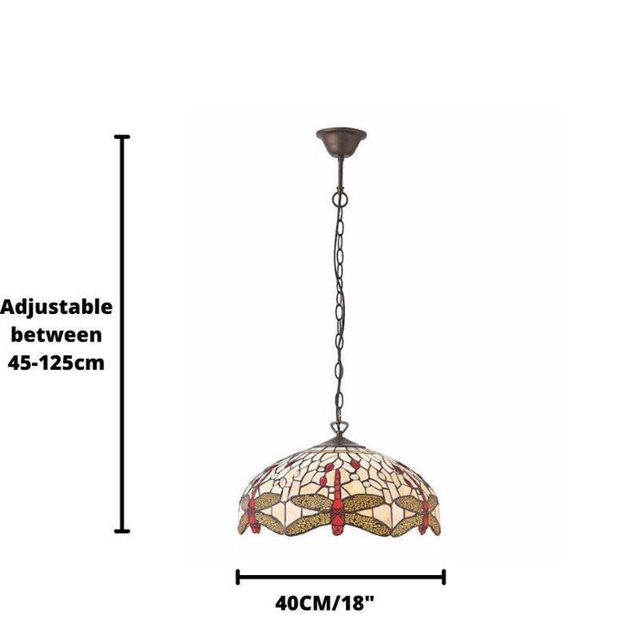 Beige Dragonfly Medium 1 Light Tiffany Ceiling Light — rear view