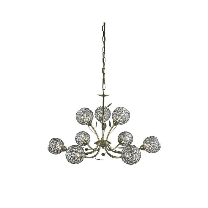 Bellis II 9 Light Brass Chandelier - Glass Deco Shade-1-Tiffany Lighting Direct