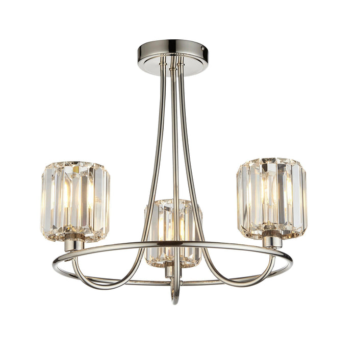 Berenice 3 Light Nickel Semi flush living room light  Clear Cut Glass Shades wide angle