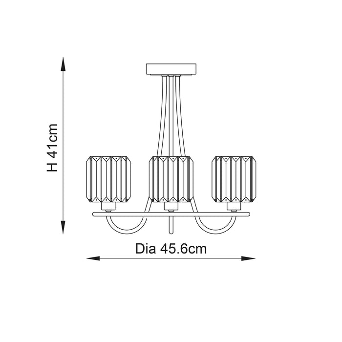 Berenice 3 Light Nickel Semi flush Hallway - Clear Cut Glass Shades wide shot