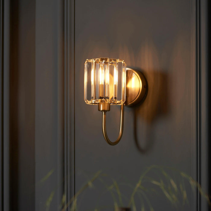berenice brass wall light clear cut glass shade by Endon Lighting Living room image