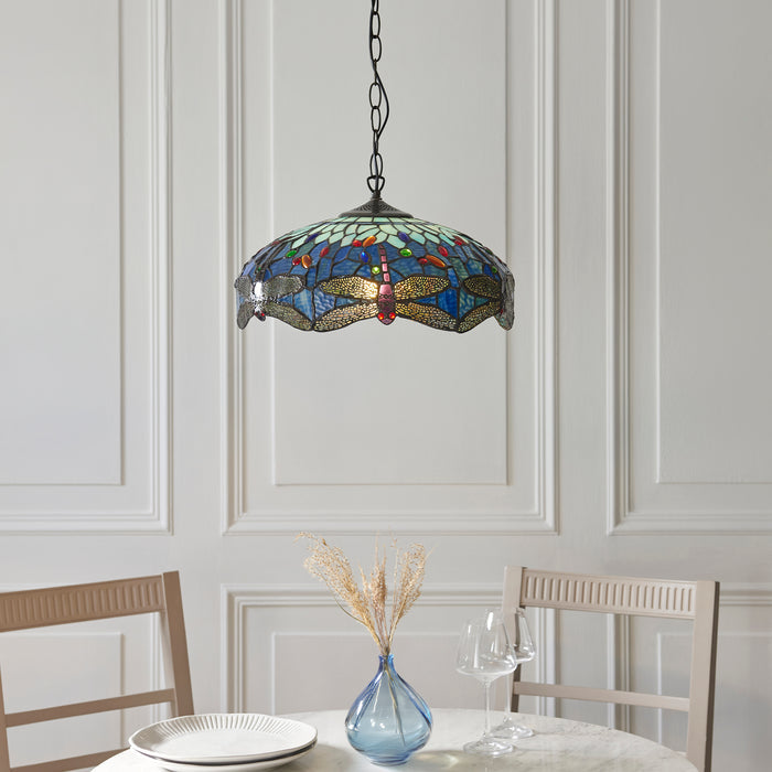 Blue Dragonfly Medium Tiffany Ceiling Light - 1 Bulb Fitting — alternate view