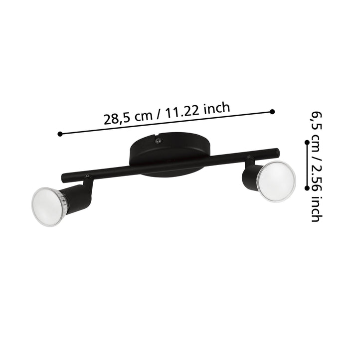 eglo buzz led black 2 light bar spotlight living room image
