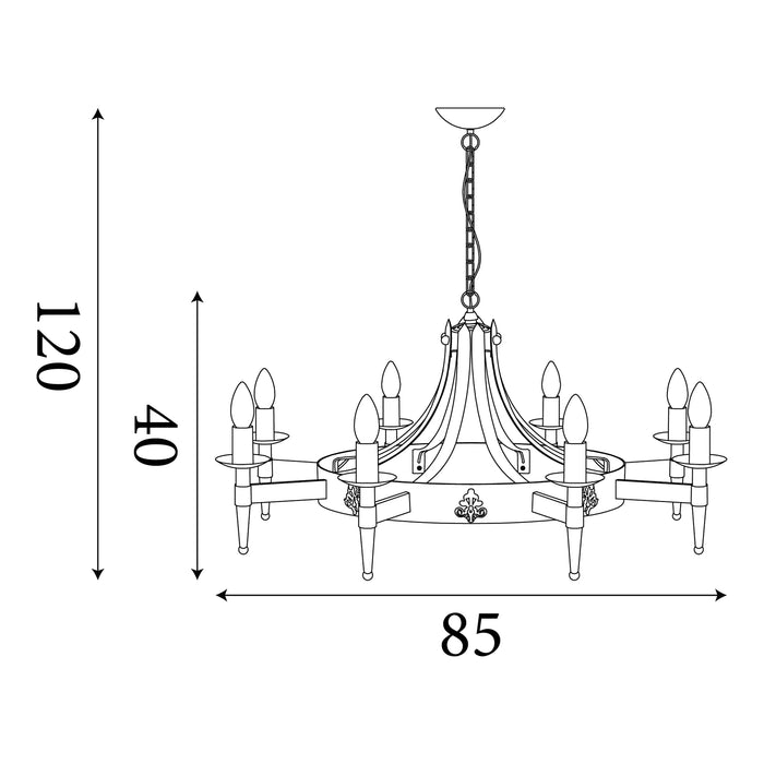 Cartwheel II 5 Light Black Wrought Iron Chandelier — rear view