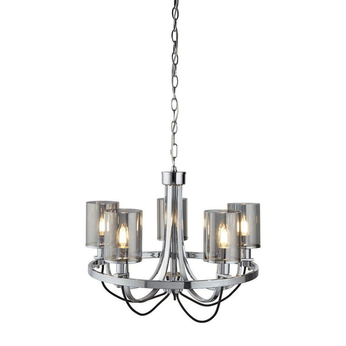 Catalina 5 Light Chrome Pendant - Smoked Glass Shades-Ceiling Pendant Lights-1-Tiffany Lighting Direct