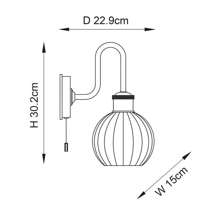 Chelsea Brass Bathroom Wall Light - Clear Ribbed Glass Shade — close-up detail