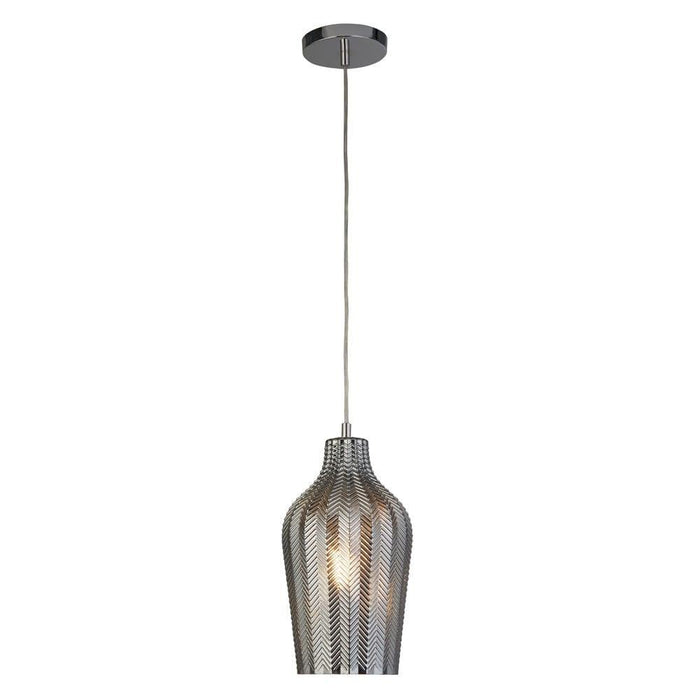 Chevron 1 Light Chrome Ceiling Pendant - Smoked Ribbed Glass-Ceiling Pendant Lights-1-Tiffany Lighting Direct