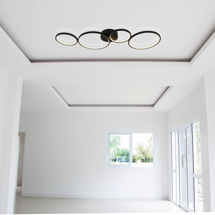 Cirque 4 Light LED Black Ring Flush Ceiling Light Searchlight Living Room Image 4