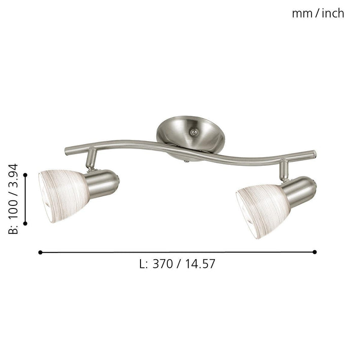 eglo dakar 1 nickel white glass 2 light bar spotlight living room close up