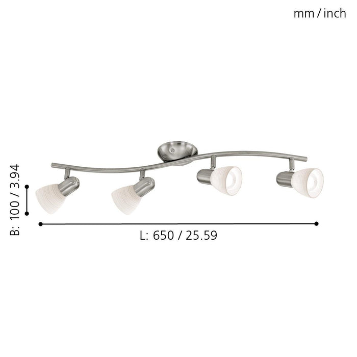 eglo dakar 1 nickel white glass 4 light bar spotlight living room image