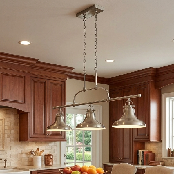 Dallas Industrial Satin Silver Kitchen Bar Ceiling Light