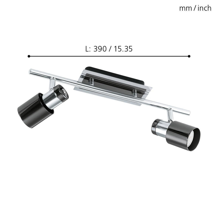 eglo davida 1 black nickel chrome 2 light bar spotlight living room close up