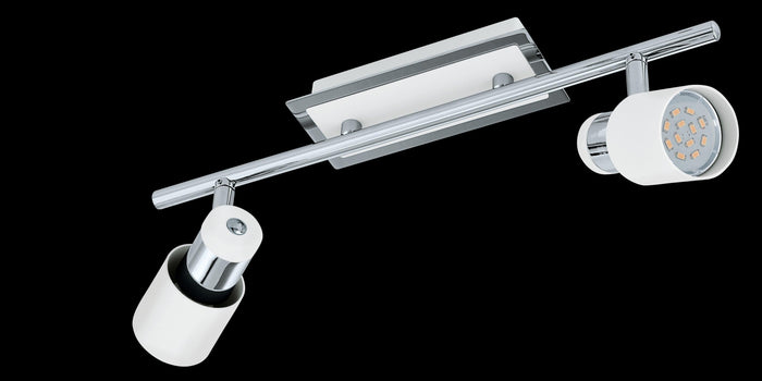 eglo davida chrome white 2 light bar spotlight