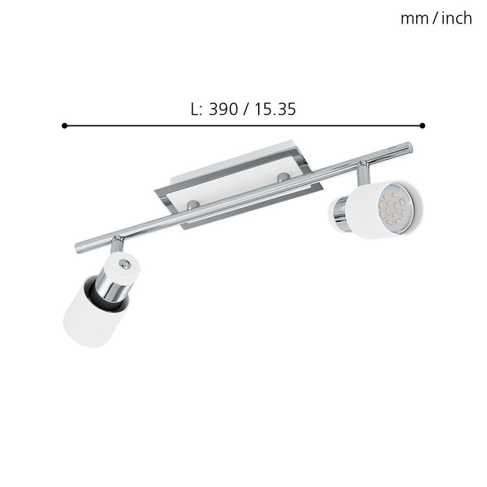 eglo davida chrome white 2 light bar spotlight living room image