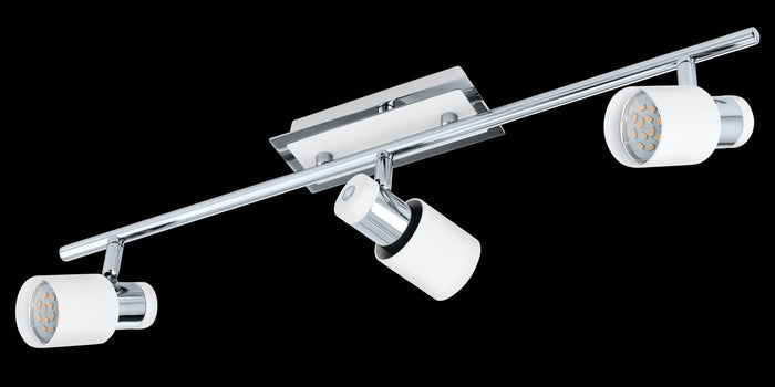 eglo davida chrome white 3 light bar spotlight