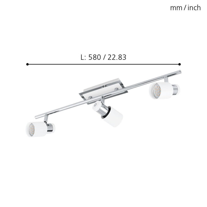 eglo davida chrome white 3 light bar spotlight living room image