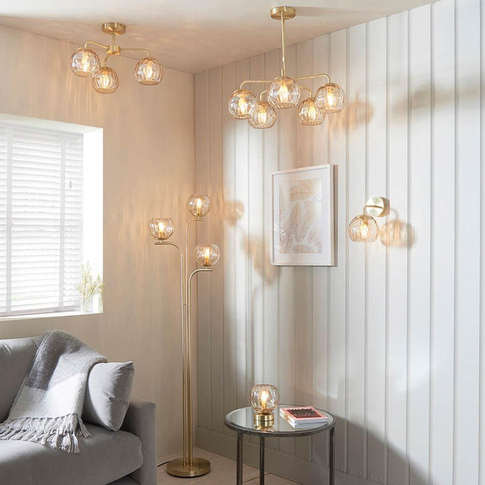 Endon Dimple 3 Light Brass Floor Lamp - Lustre Glass Shades by Endon Lighting 4