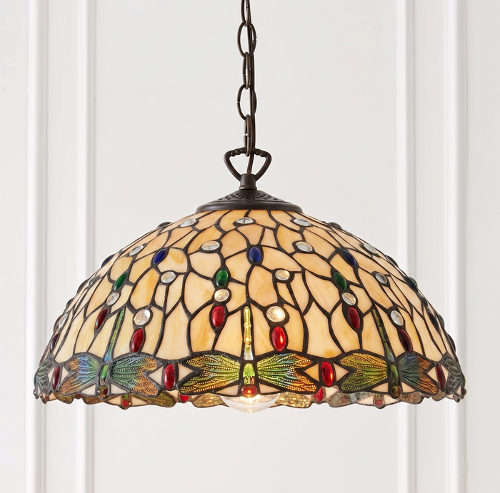 Dragonfly II Tiffany Ceiling Light - Single Bulb Fitting — alternate view
